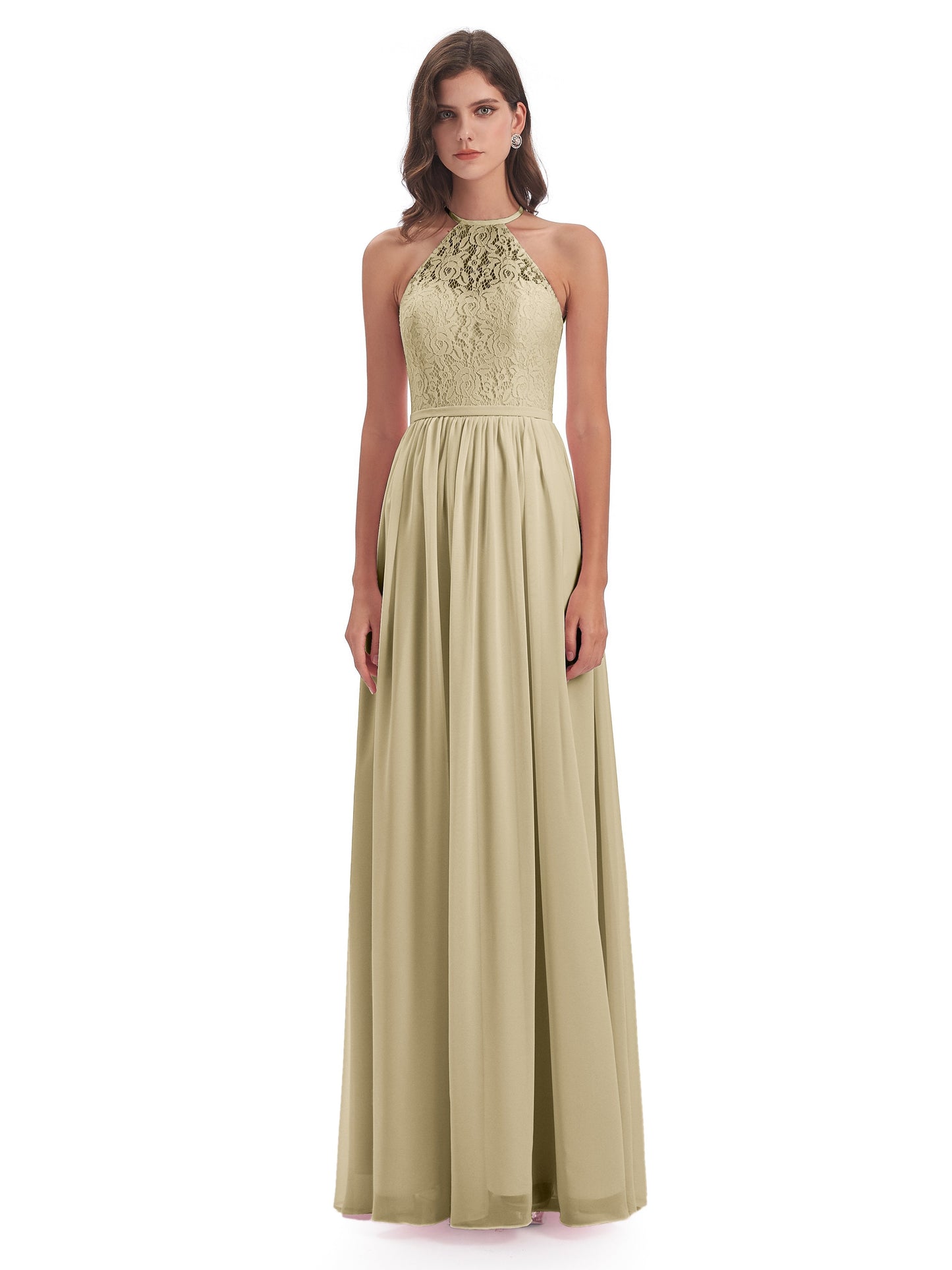 Magdalena Halter Keyhole Lace Long Bridesmaid Dresses