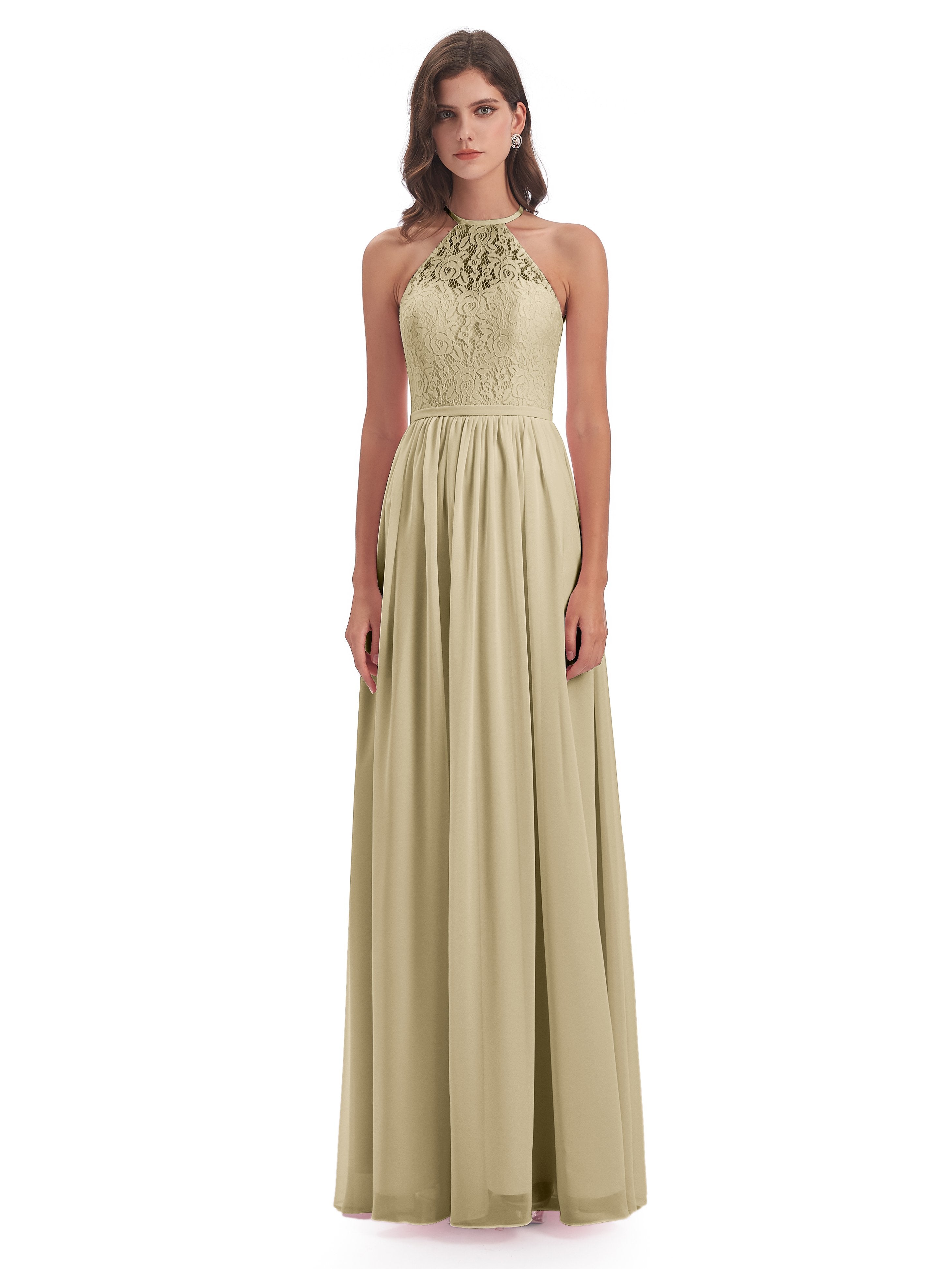 Magdalena Halter Keyhole Lace Long Bridesmaid Dresses