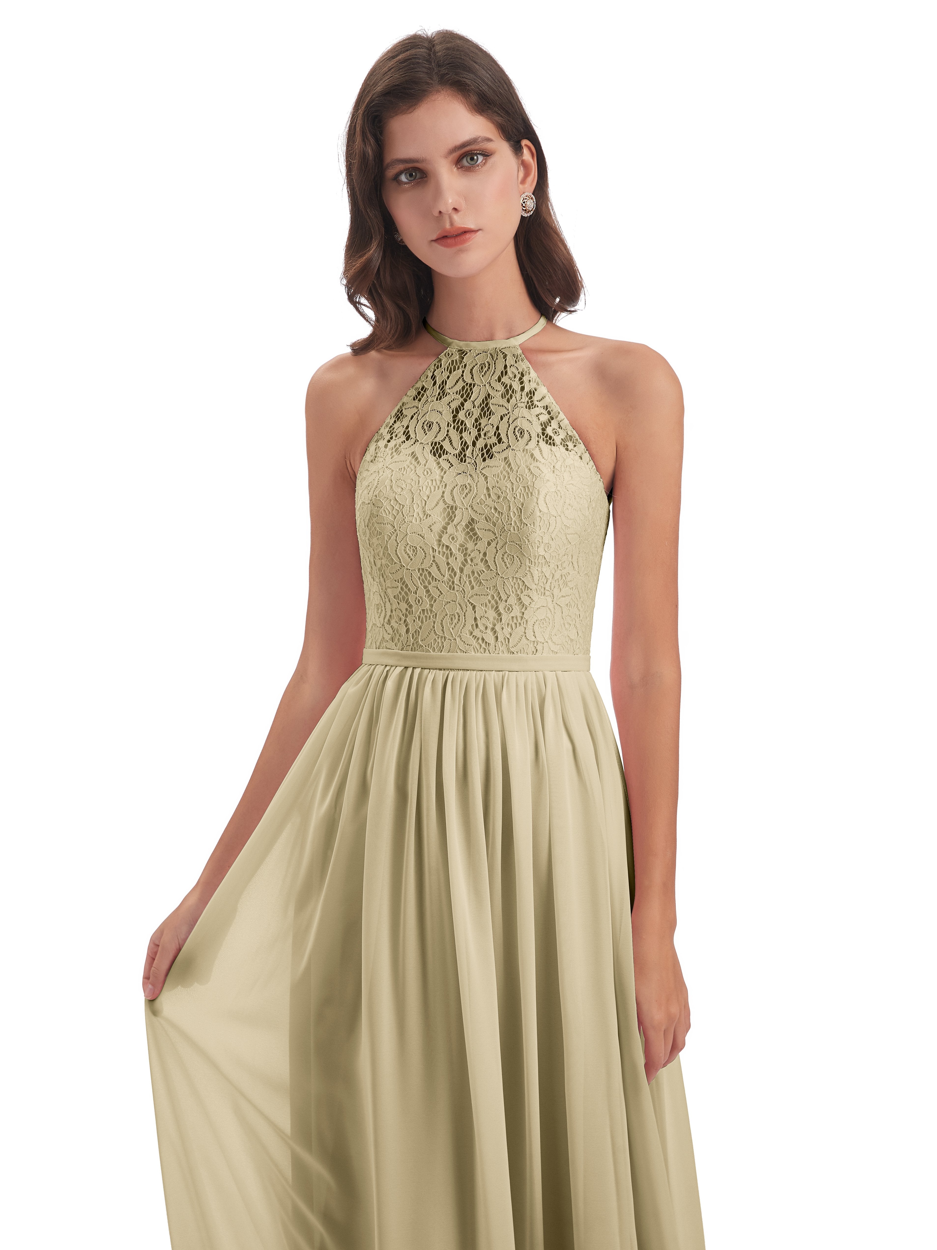 Magdalena Halter Keyhole Lace Long Bridesmaid Dresses