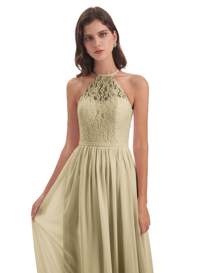 Magdalena Halter Keyhole Lace Long Bridesmaid Dresses