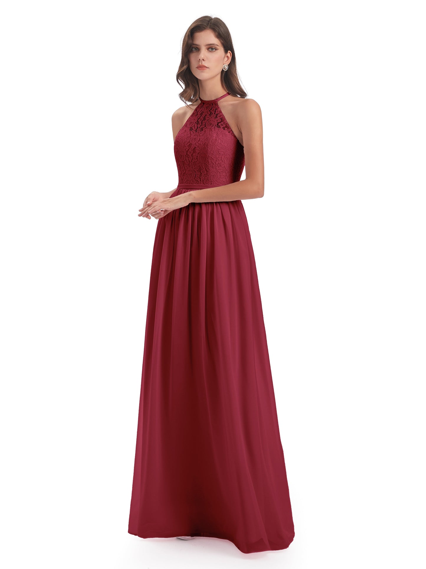 Magdalena Halter Keyhole Lace Long Bridesmaid Dresses