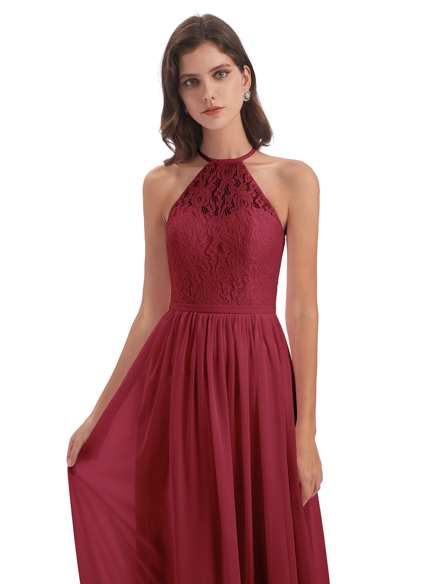 Magdalena Halter Keyhole Lace Long Bridesmaid Dresses