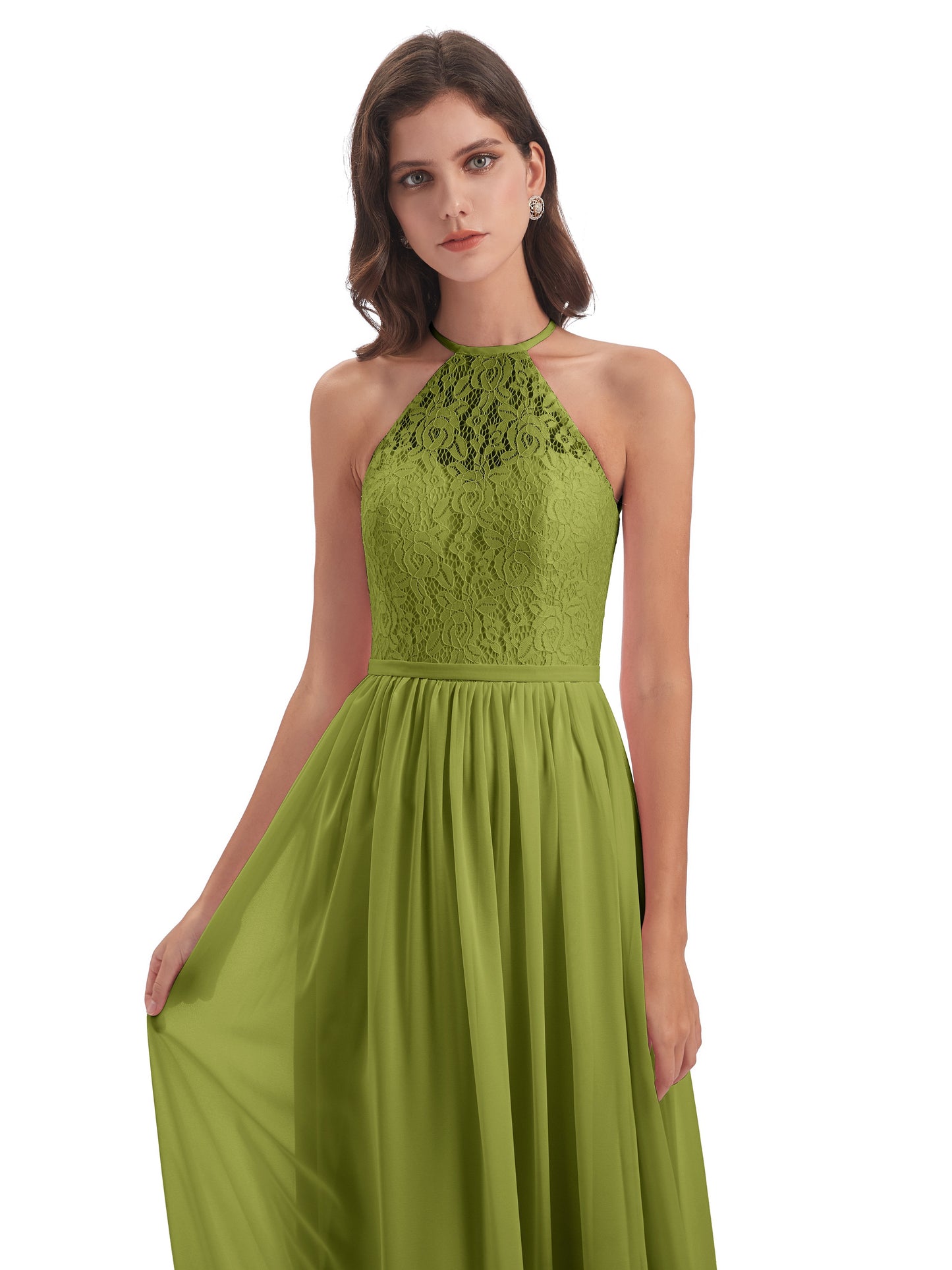 Magdalena Halter Keyhole Lace Long Bridesmaid Dresses