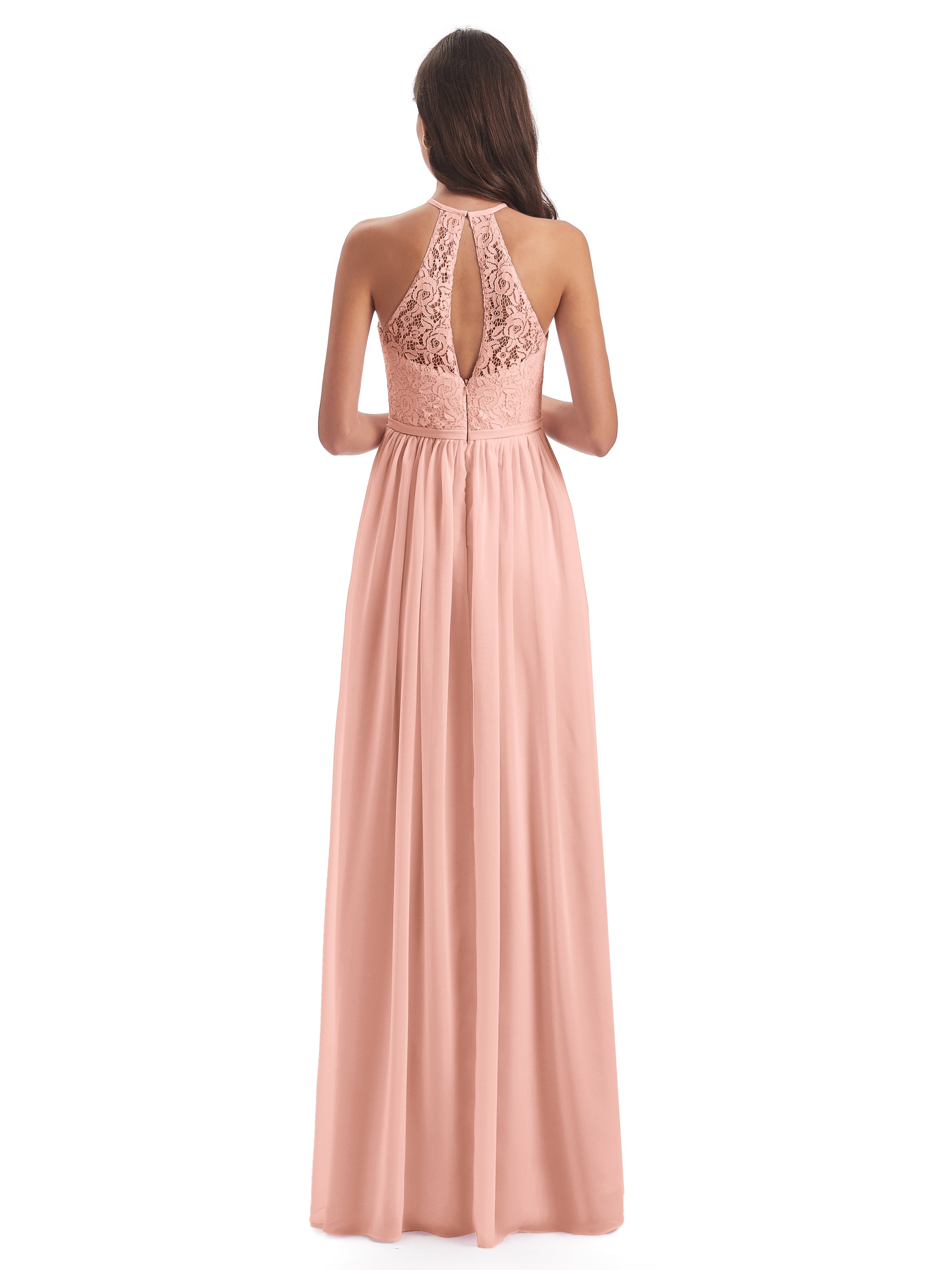 Magdalena Halter Keyhole Lace Long Bridesmaid Dresses