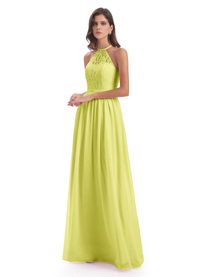 Magdalena Halter Keyhole Lace Long Bridesmaid Dresses