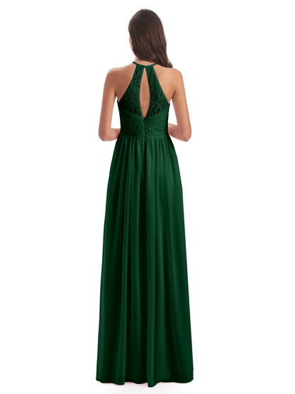 Magdalena Halter Keyhole Lace Long Bridesmaid Dresses
