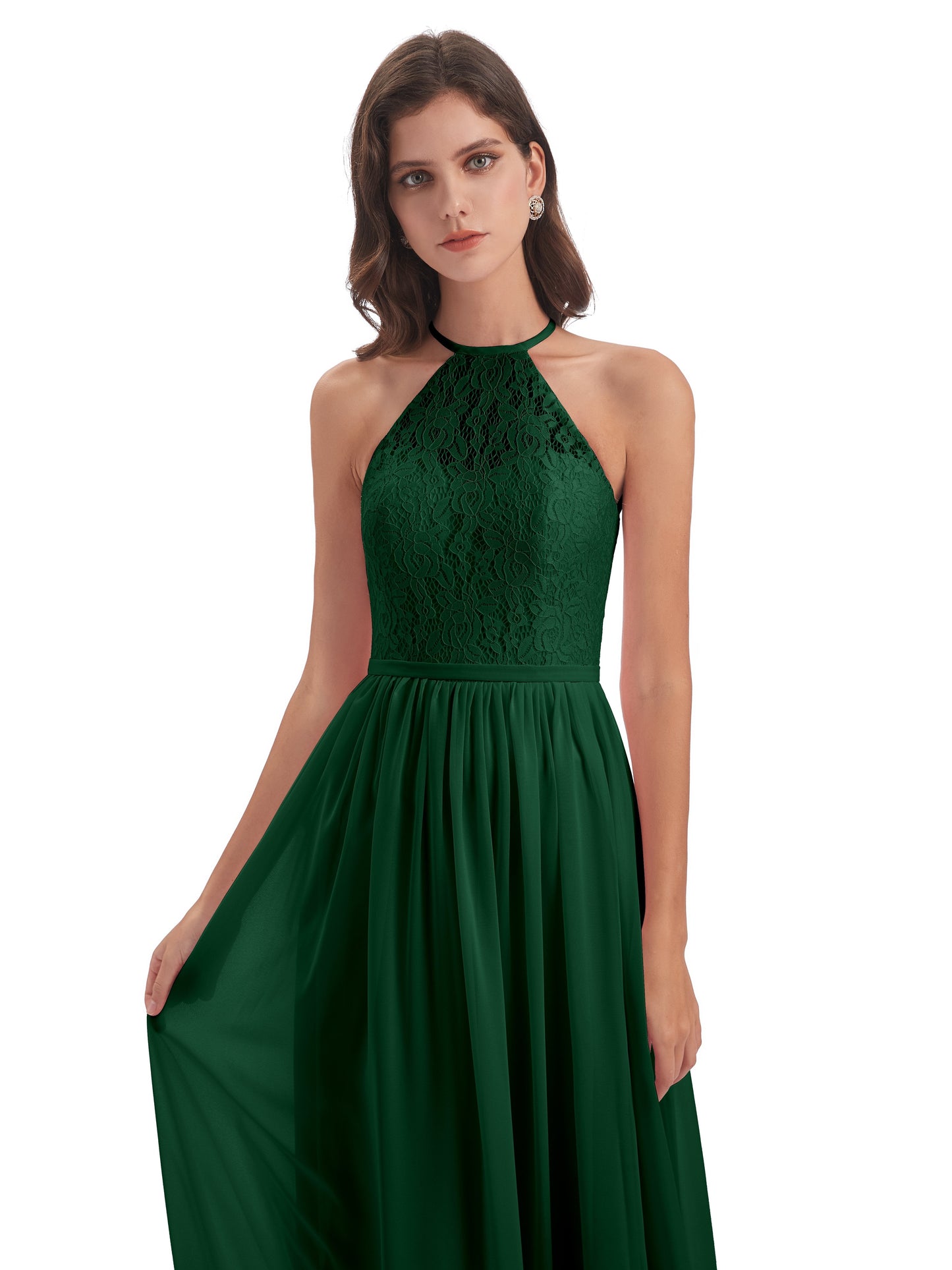 Magdalena Halter Keyhole Lace Long Bridesmaid Dresses