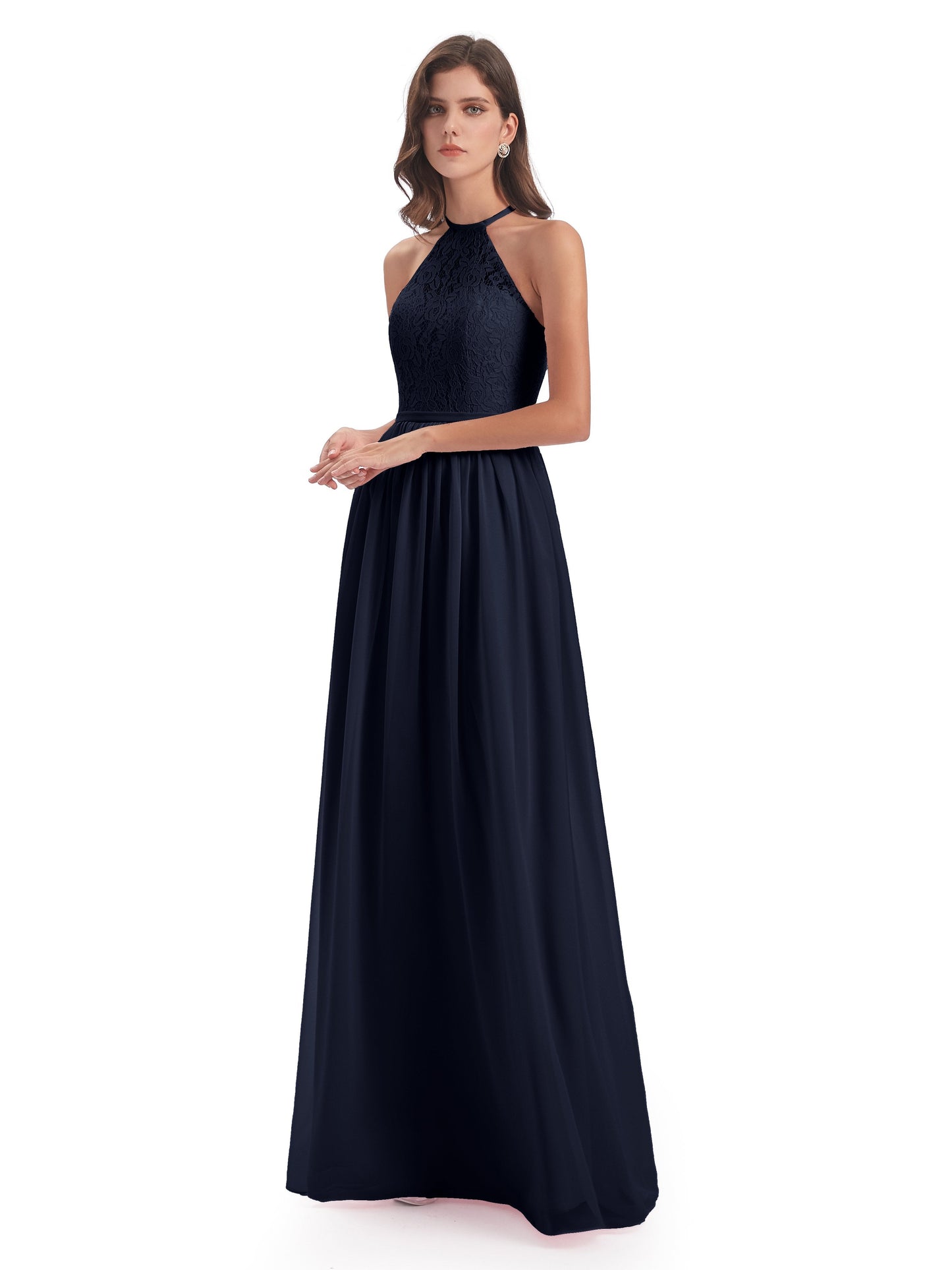 Magdalena Halter Keyhole Lace Long Bridesmaid Dresses