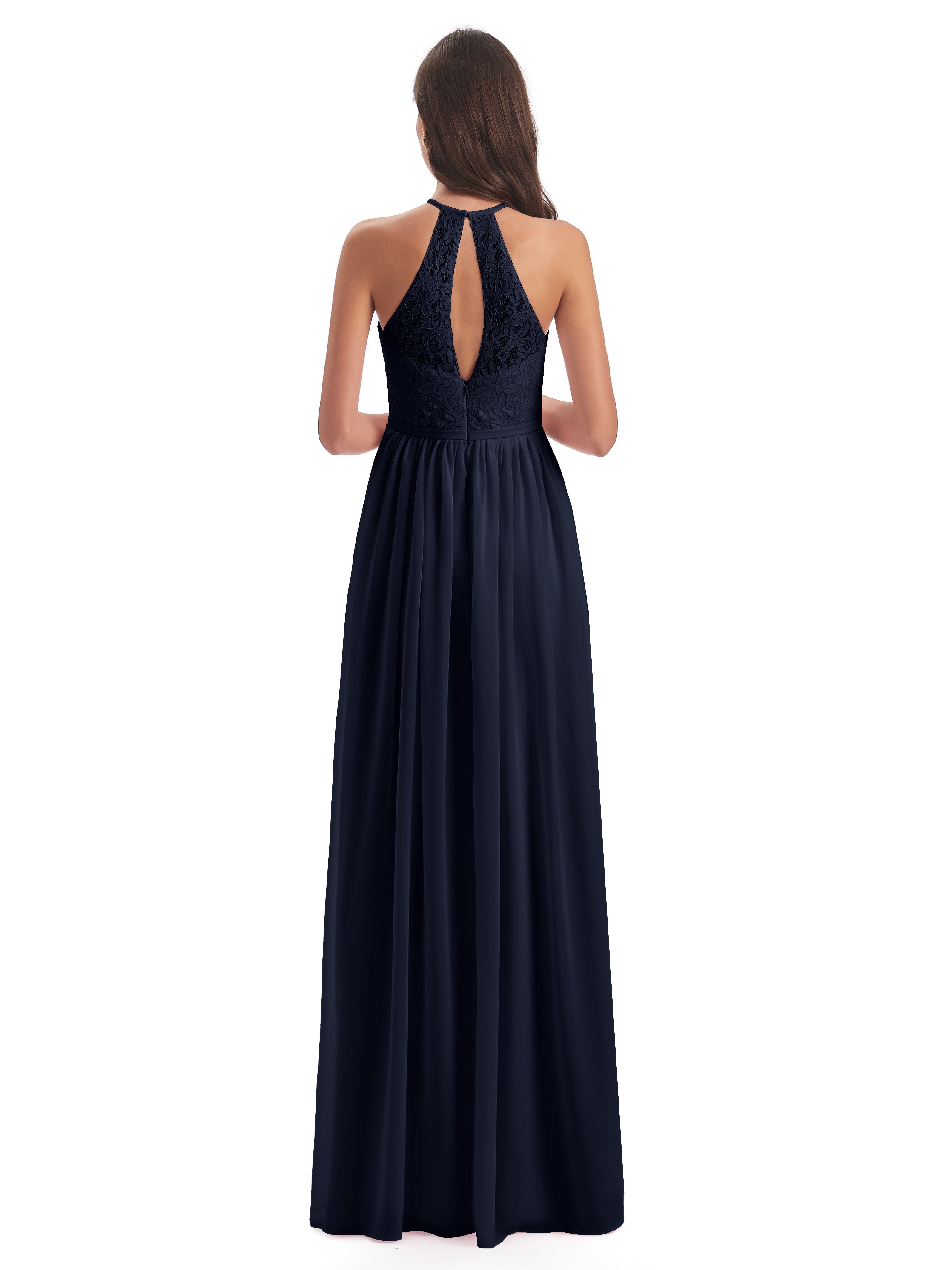 Magdalena Halter Keyhole Lace Long Bridesmaid Dresses
