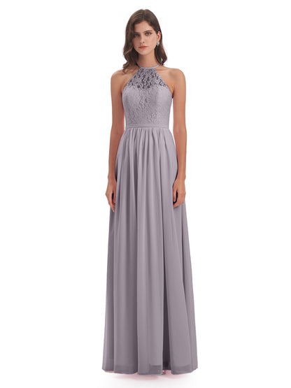 Magdalena Halter Keyhole Lace Long Bridesmaid Dresses