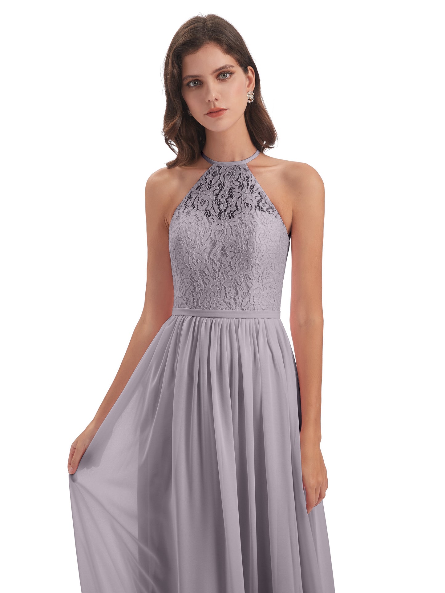 Magdalena Halter Keyhole Lace Long Bridesmaid Dresses