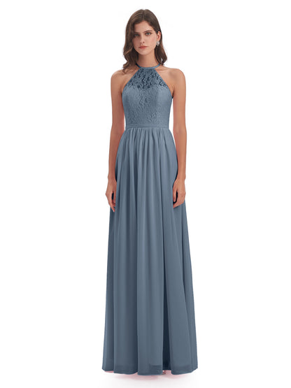 Magdalena Halter Keyhole Lace Long Bridesmaid Dresses