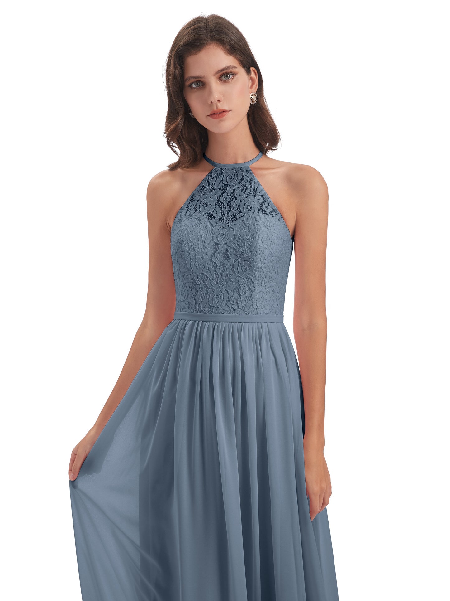 Magdalena Halter Keyhole Lace Long Bridesmaid Dresses