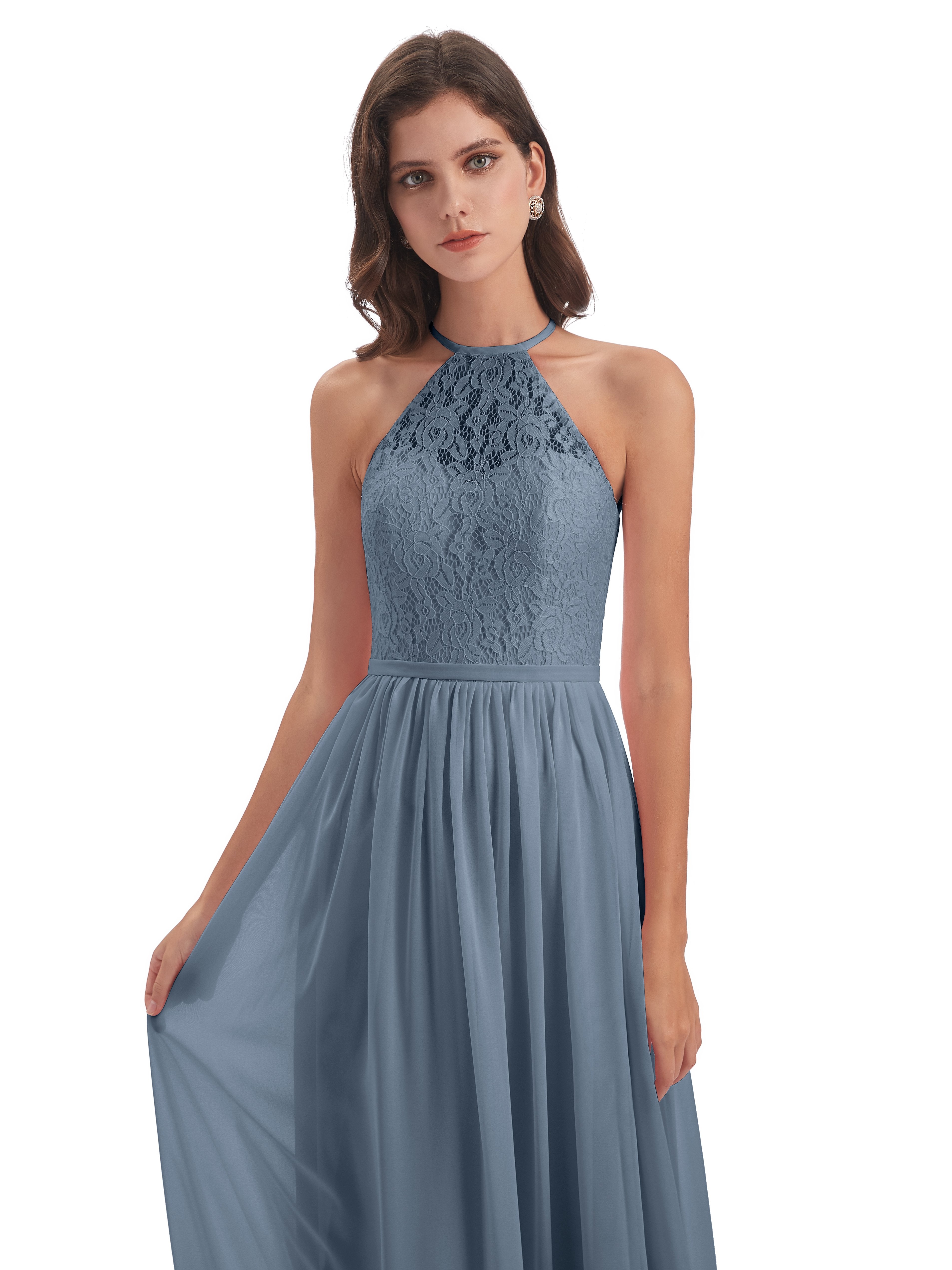 Magdalena Halter Keyhole Lace Long Bridesmaid Dresses