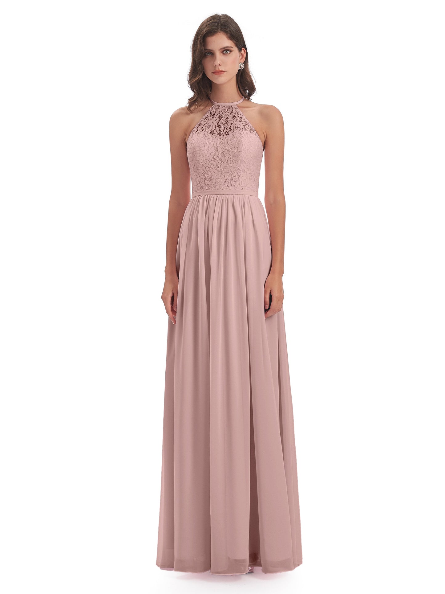 Magdalena Halter Keyhole Lace Long Bridesmaid Dresses