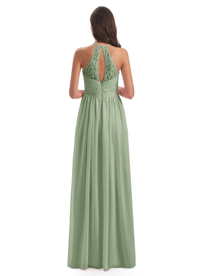 Magdalena Halter Keyhole Lace Long Bridesmaid Dresses