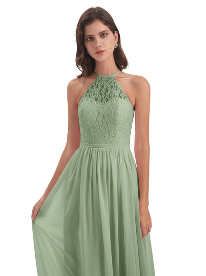 Magdalena Halter Keyhole Lace Long Bridesmaid Dresses