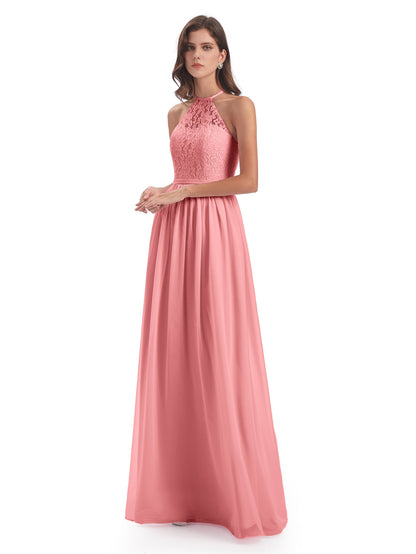 Magdalena Halter Keyhole Lace Long Bridesmaid Dresses