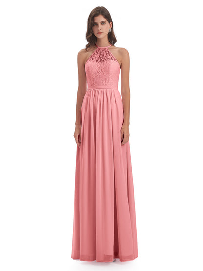 Magdalena Halter Keyhole Lace Long Bridesmaid Dresses