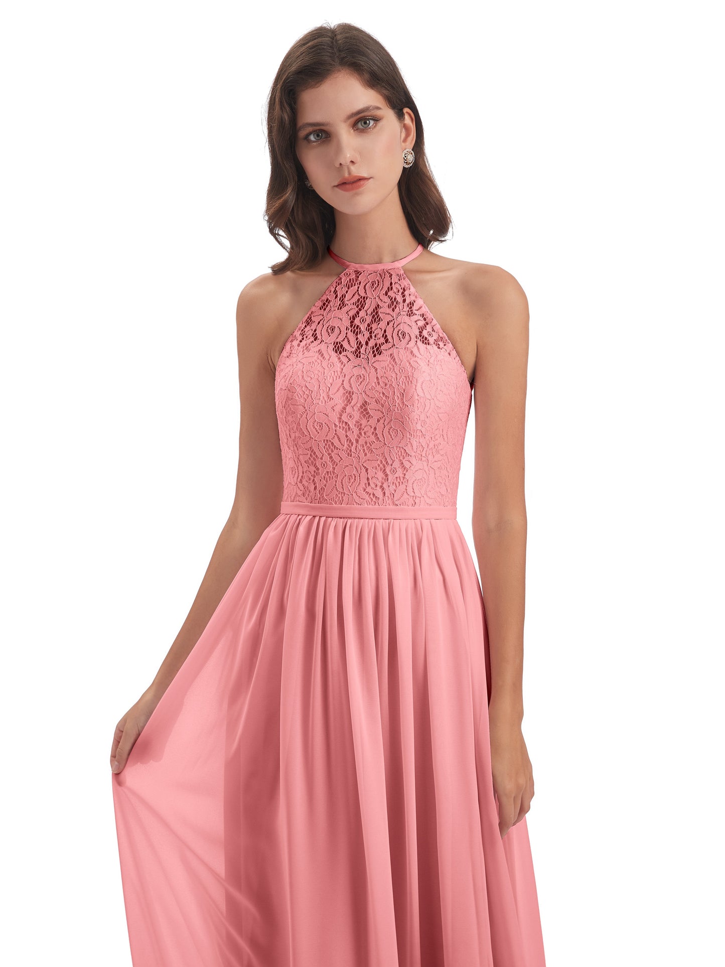 Magdalena Halter Keyhole Lace Long Bridesmaid Dresses