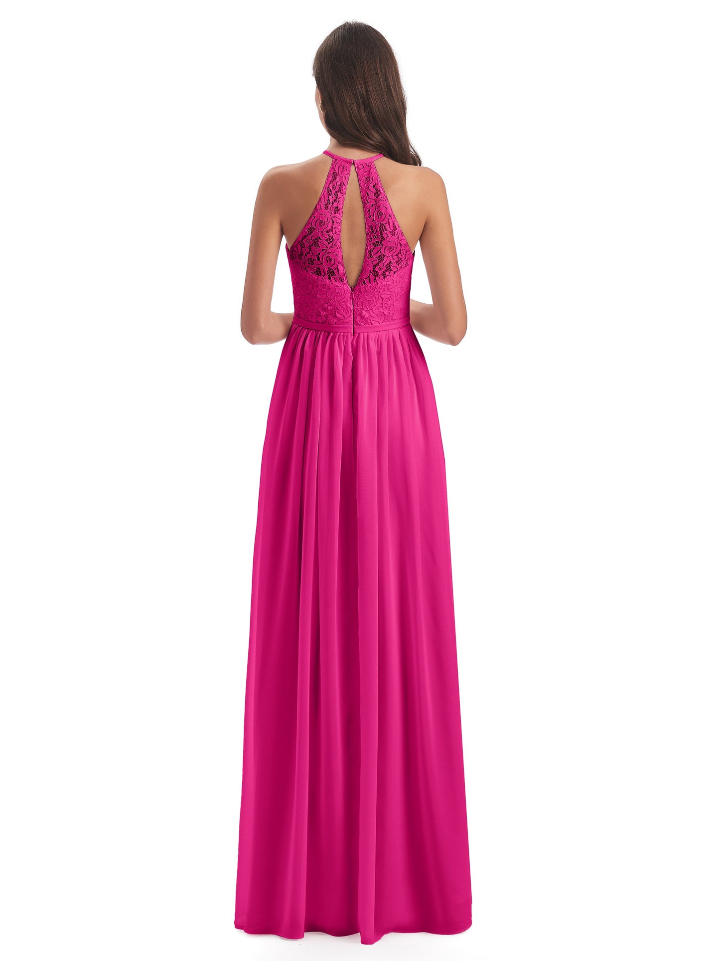 Magdalena Halter Keyhole Lace Long Bridesmaid Dresses