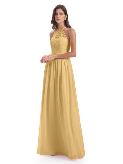 Magdalena Halter Keyhole Lace Long Bridesmaid Dresses