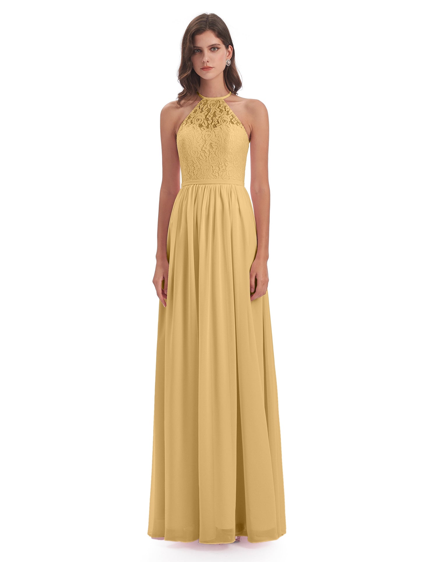 Magdalena Halter Keyhole Lace Long Bridesmaid Dresses