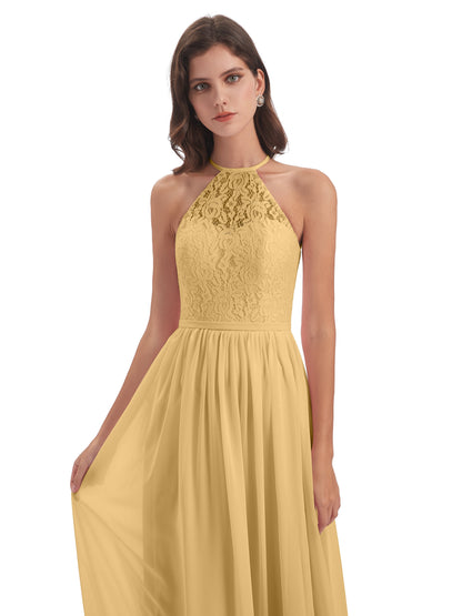 Magdalena Halter Keyhole Lace Long Bridesmaid Dresses