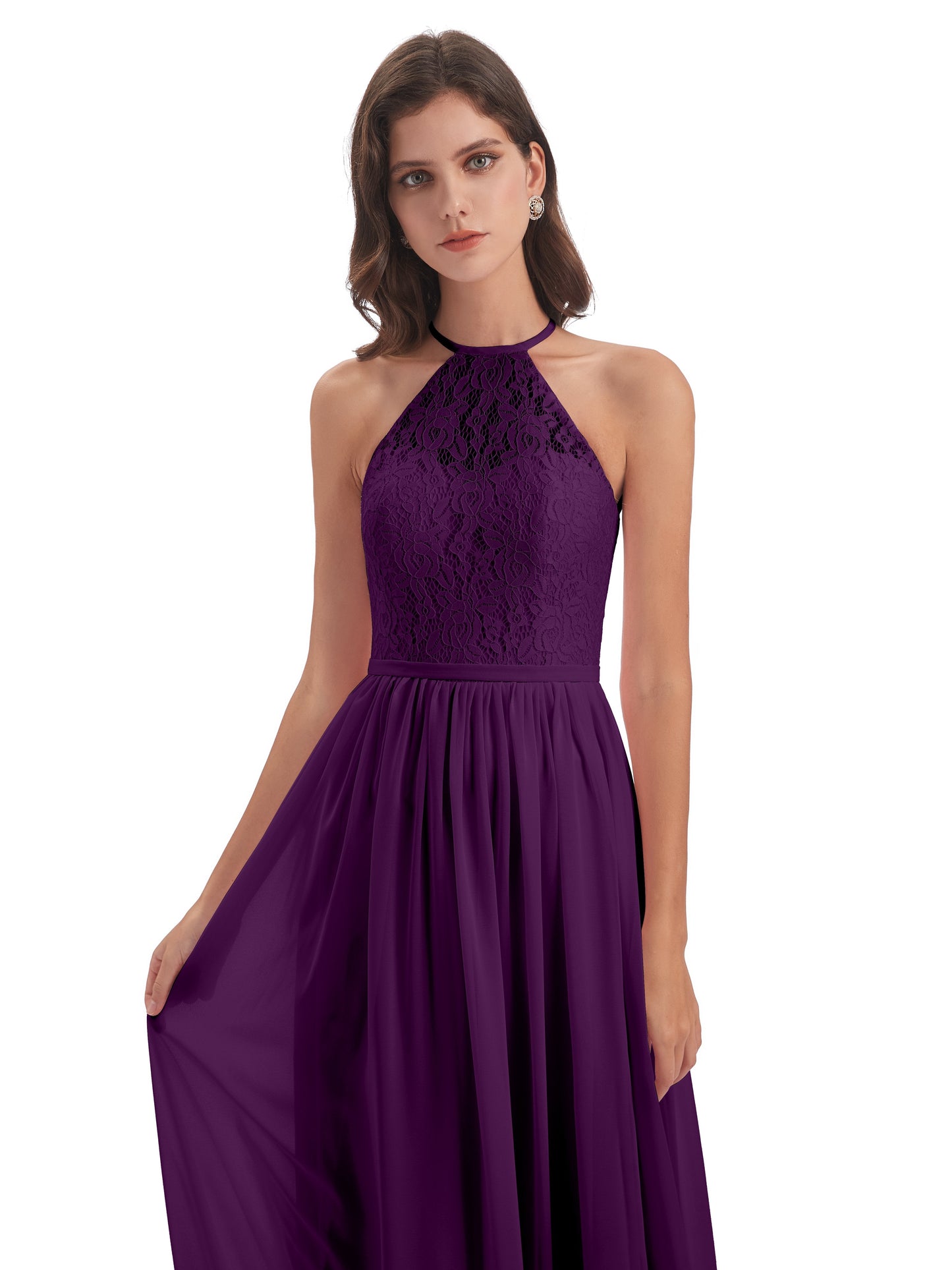 Magdalena Halter Keyhole Lace Long Bridesmaid Dresses