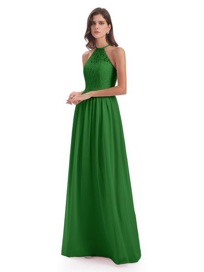 Magdalena Halter Keyhole Lace Long Bridesmaid Dresses