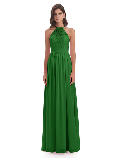 Magdalena Halter Keyhole Lace Long Bridesmaid Dresses