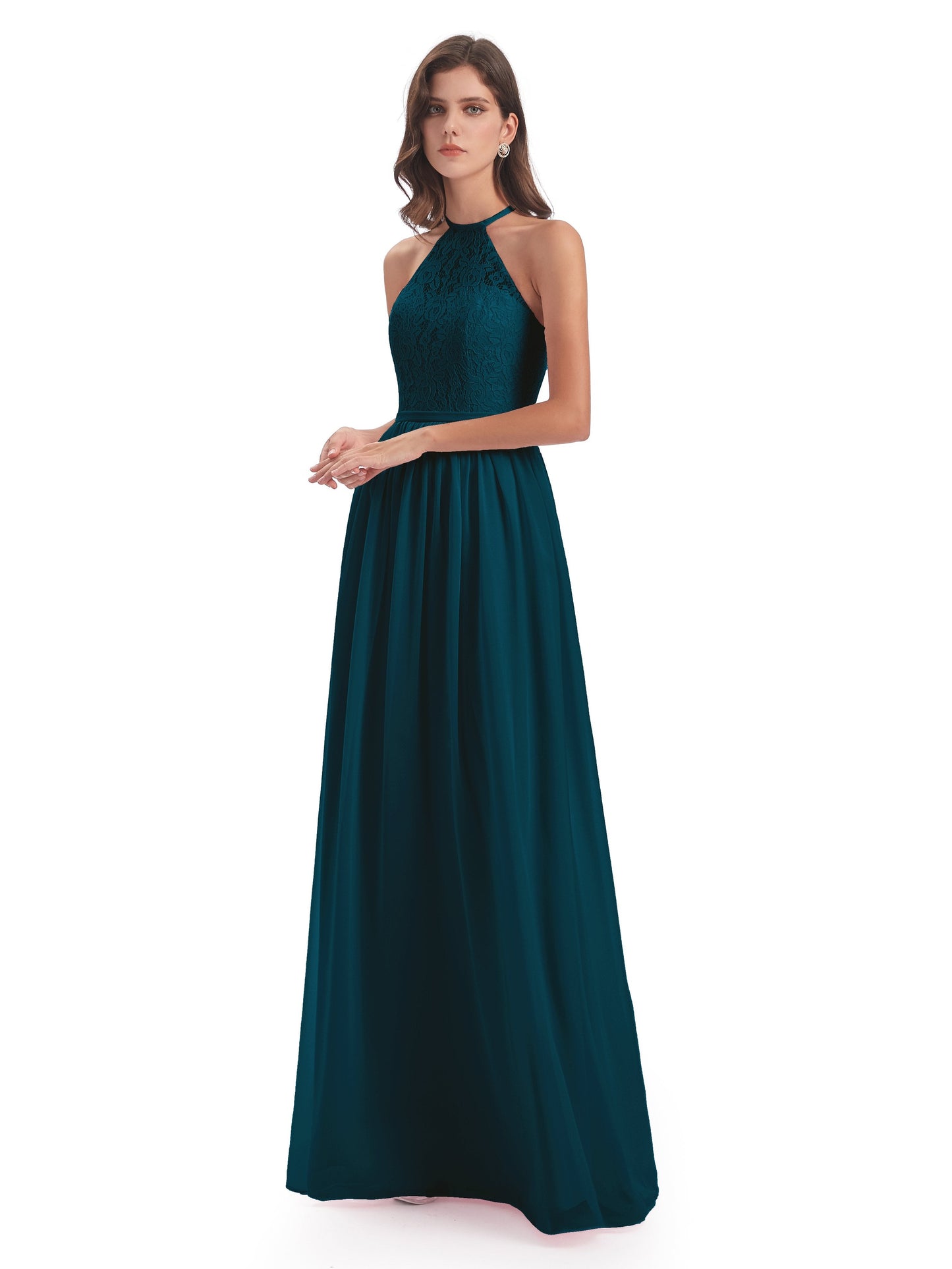 Magdalena Halter Keyhole Lace Long Bridesmaid Dresses