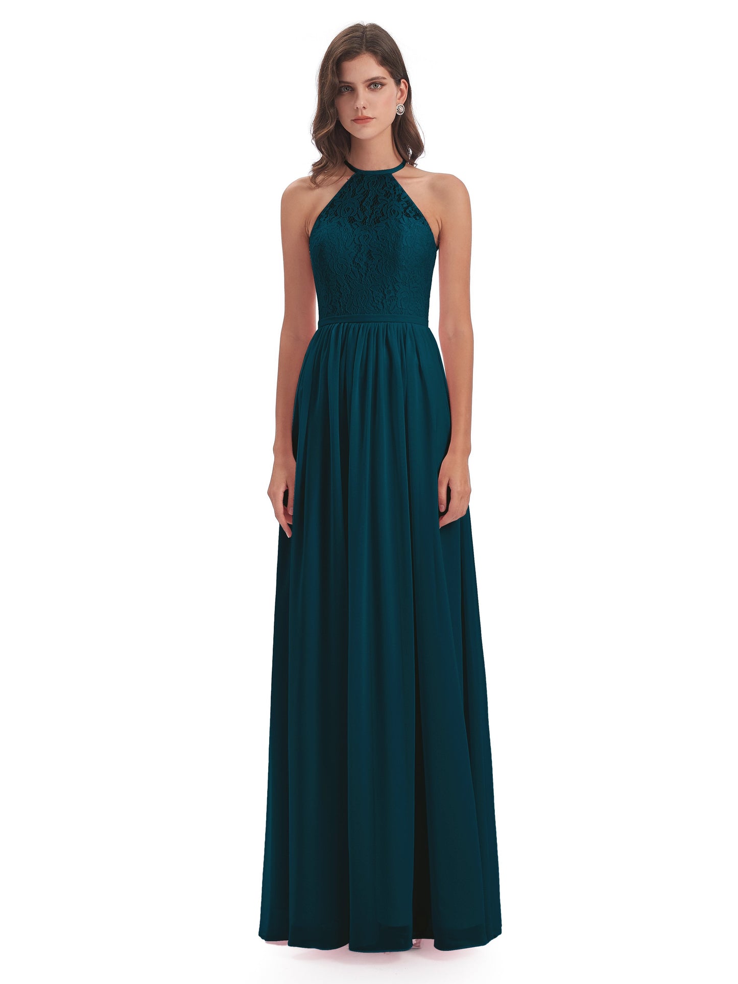 Magdalena Halter Keyhole Lace Long Bridesmaid Dresses