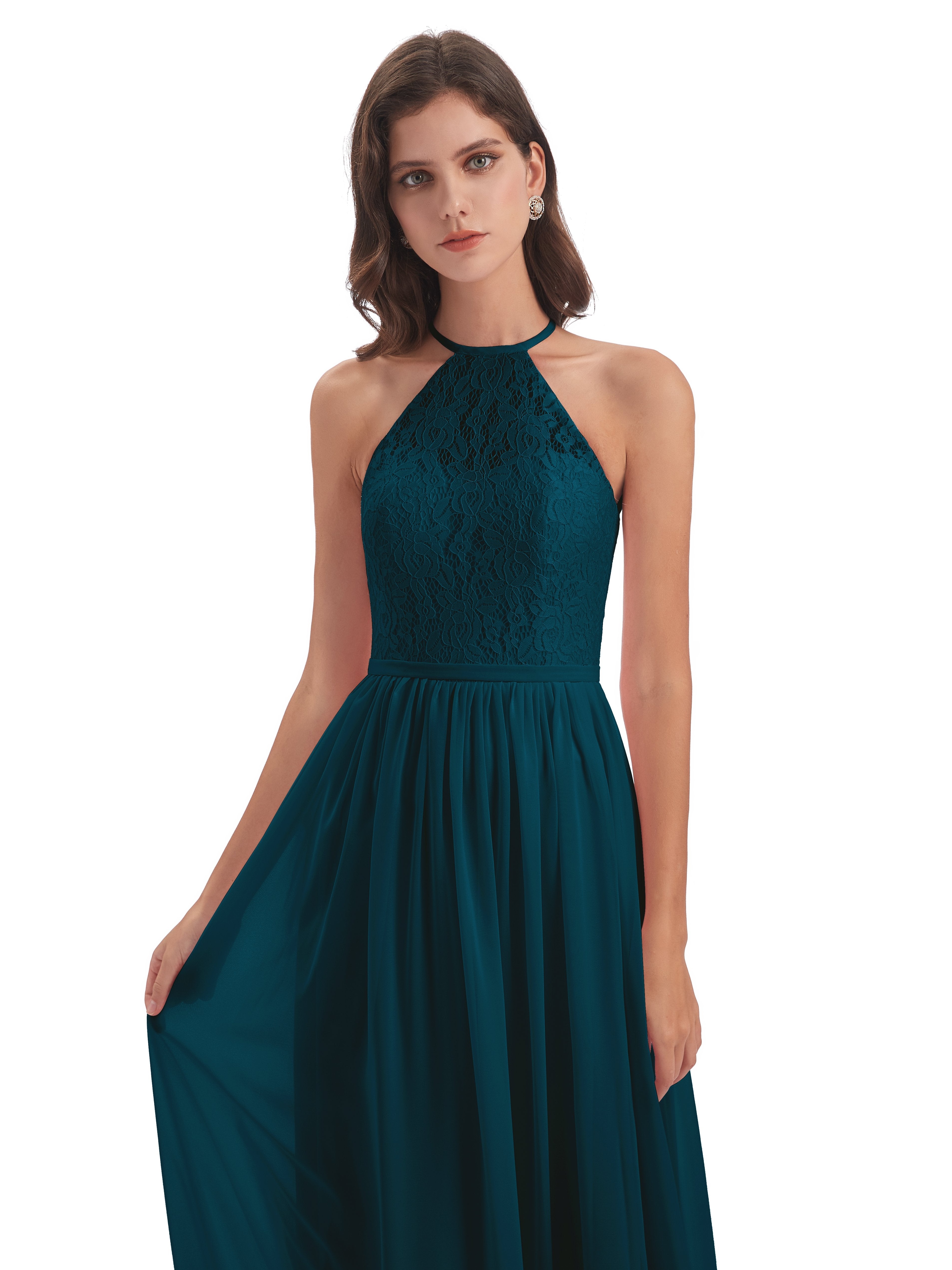 Magdalena Halter Keyhole Lace Long Bridesmaid Dresses