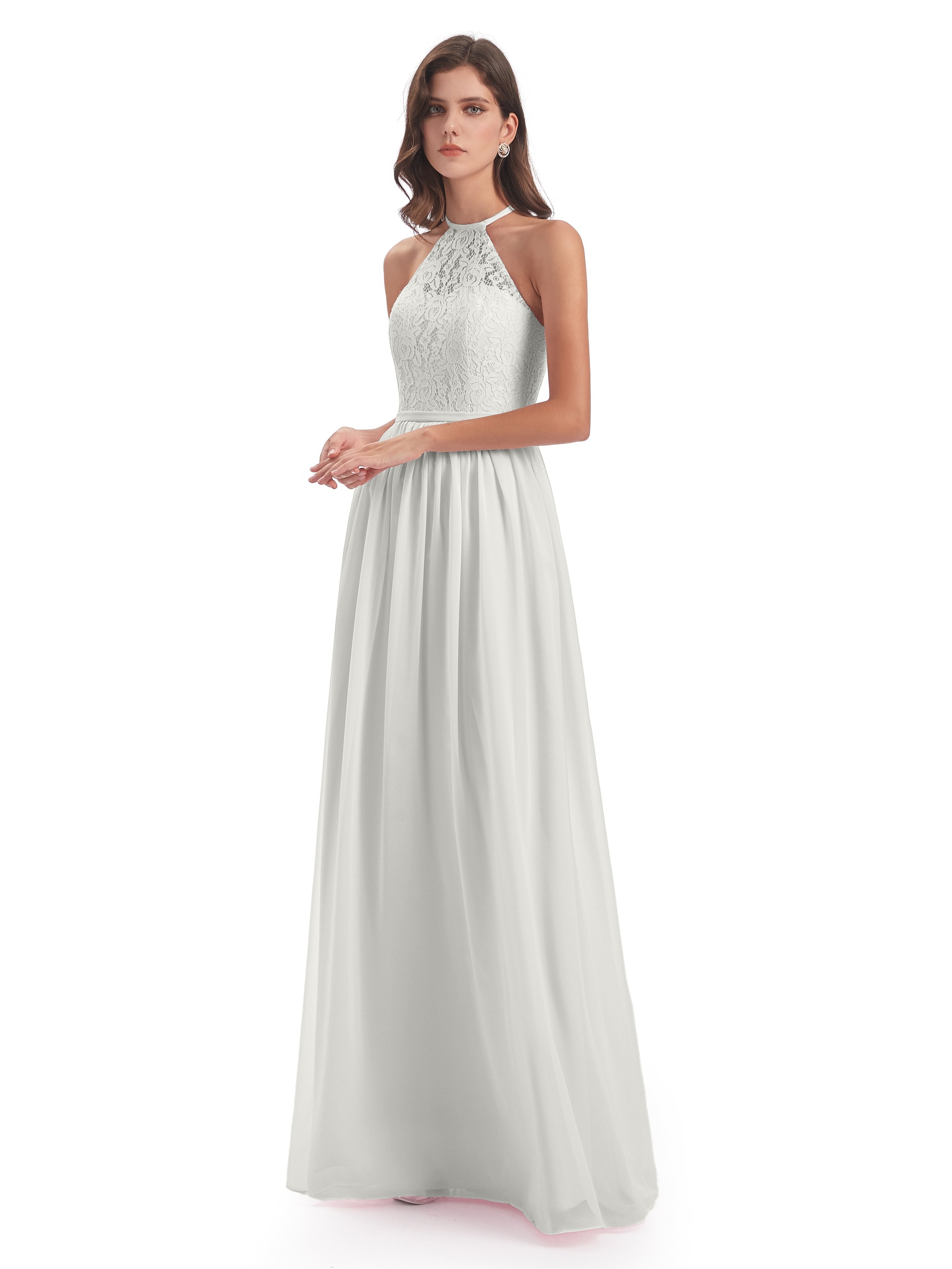 Magdalena Halter Keyhole Lace Long Bridesmaid Dresses
