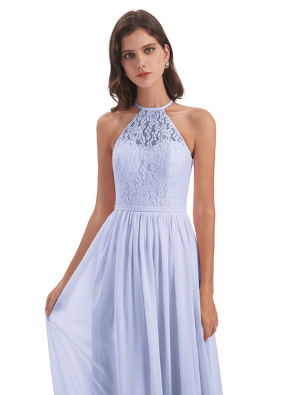 Magdalena Halter Keyhole Lace Long Bridesmaid Dresses