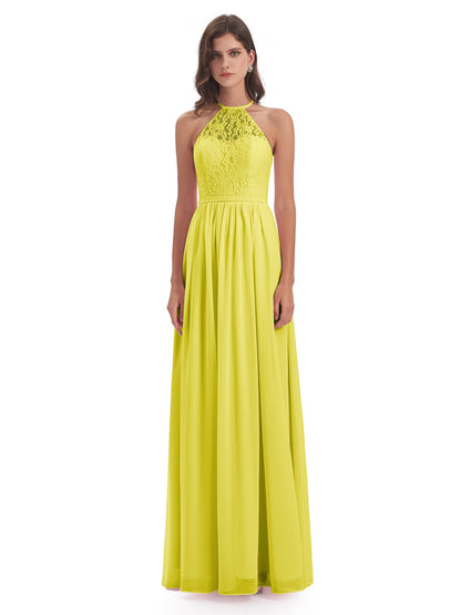 Magdalena Halter Keyhole Lace Long Bridesmaid Dresses