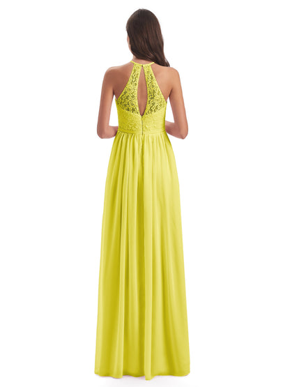 Magdalena Halter Keyhole Lace Long Bridesmaid Dresses