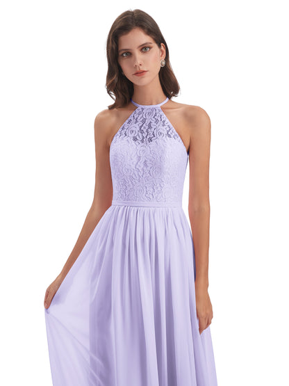 Magdalena Halter Keyhole Lace Long Bridesmaid Dresses