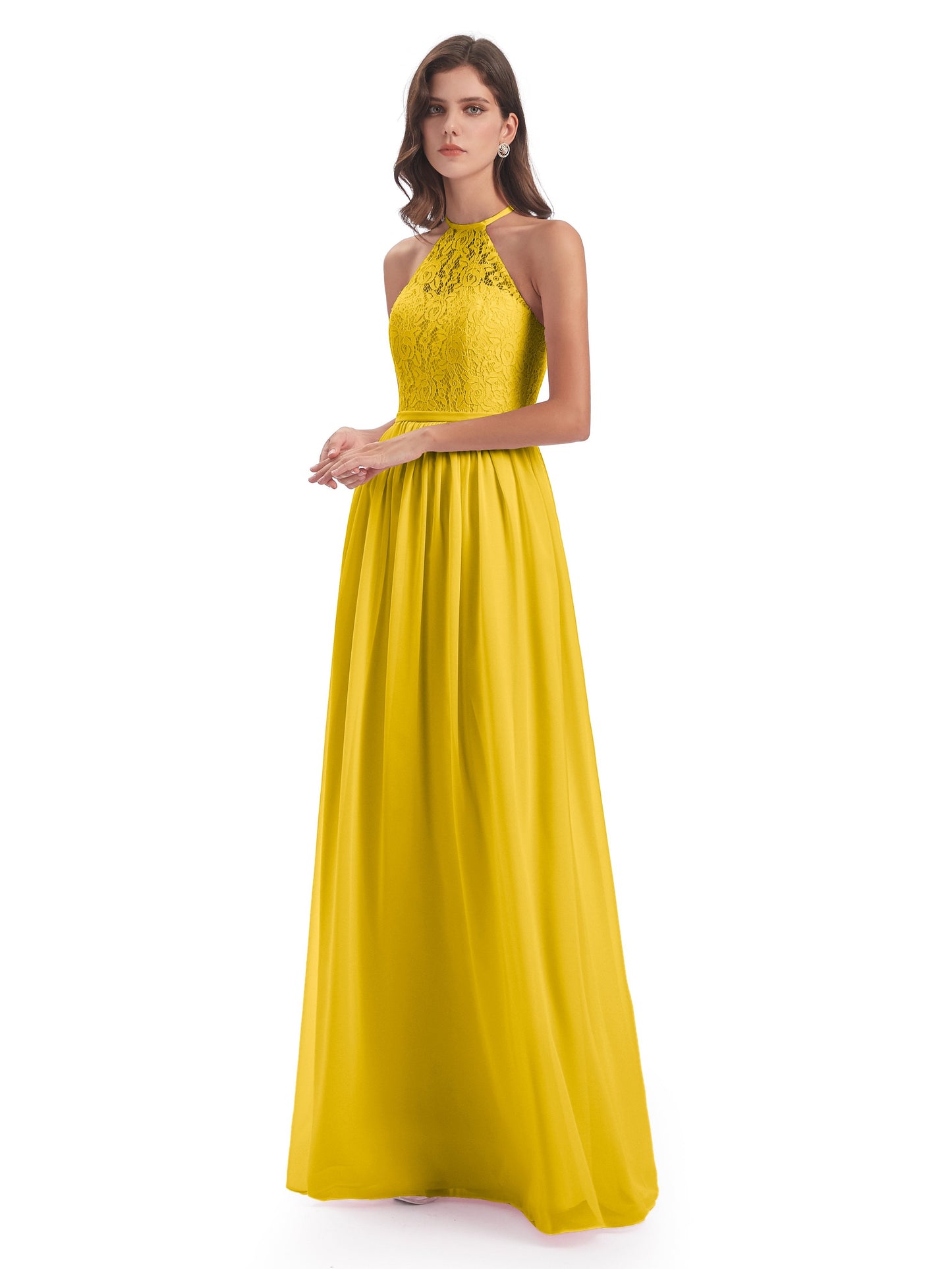 Magdalena Halter Keyhole Lace Long Bridesmaid Dresses