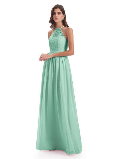 Magdalena Halter Keyhole Lace Long Bridesmaid Dresses