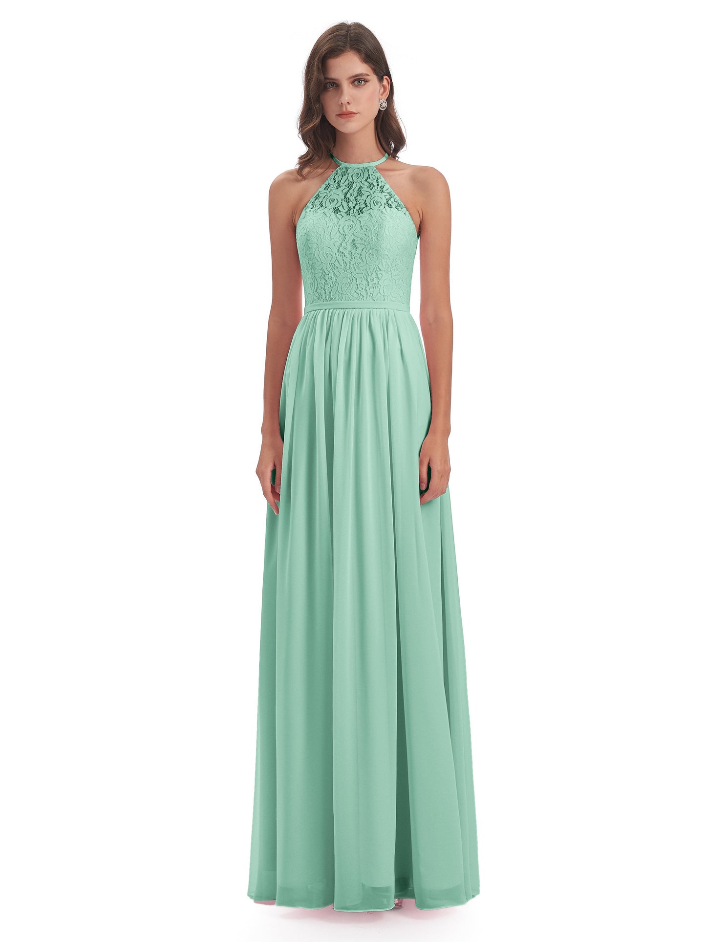 Magdalena Halter Keyhole Lace Long Bridesmaid Dresses