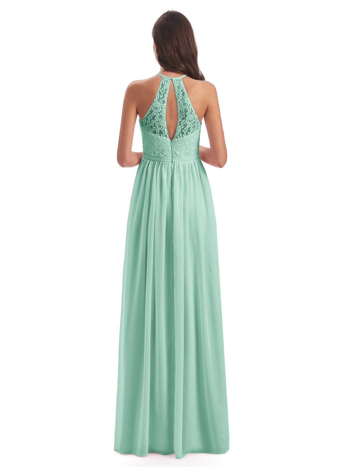 Magdalena Halter Keyhole Lace Long Bridesmaid Dresses