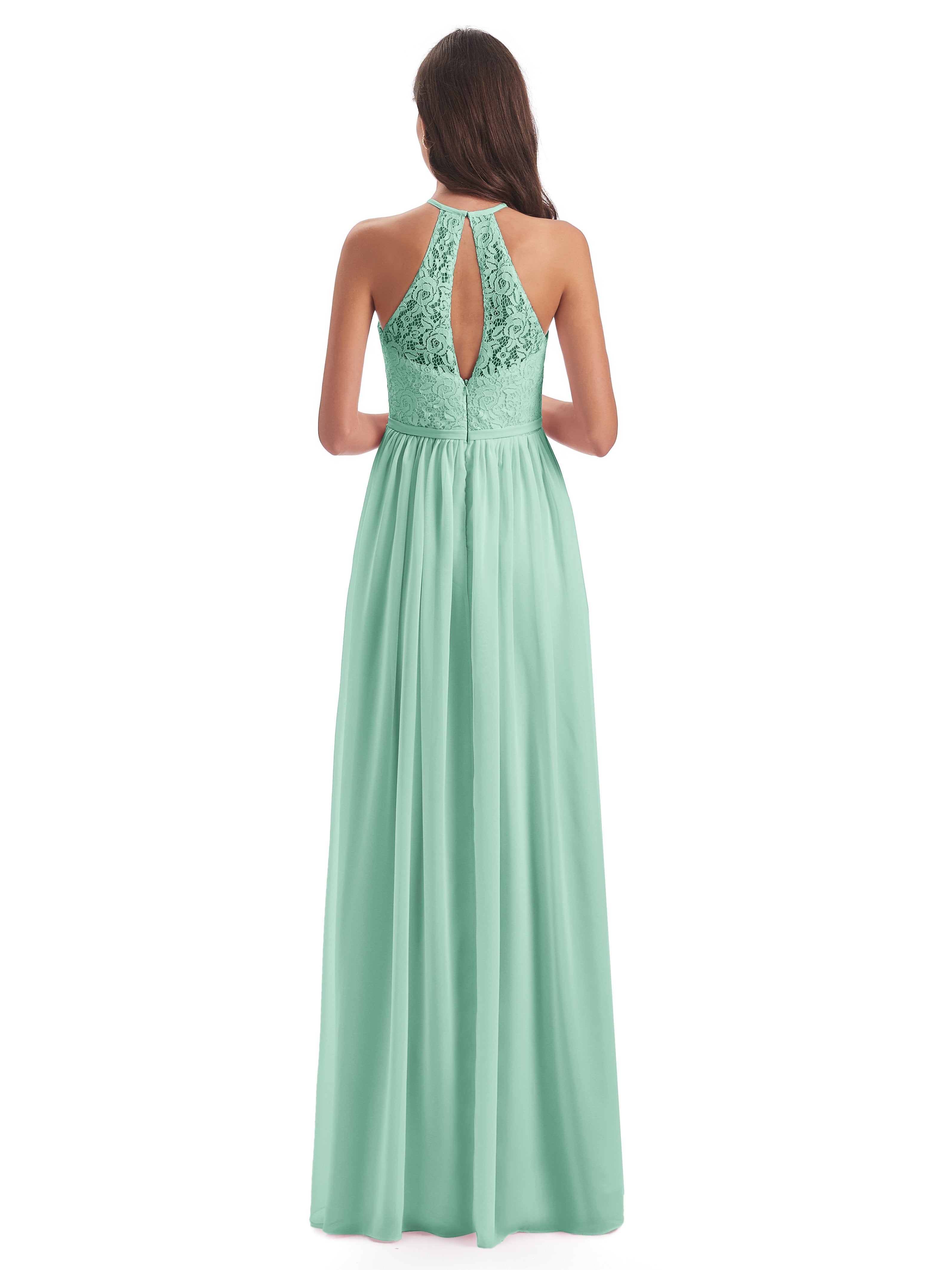 Magdalena Halter Keyhole Lace Long Bridesmaid Dresses