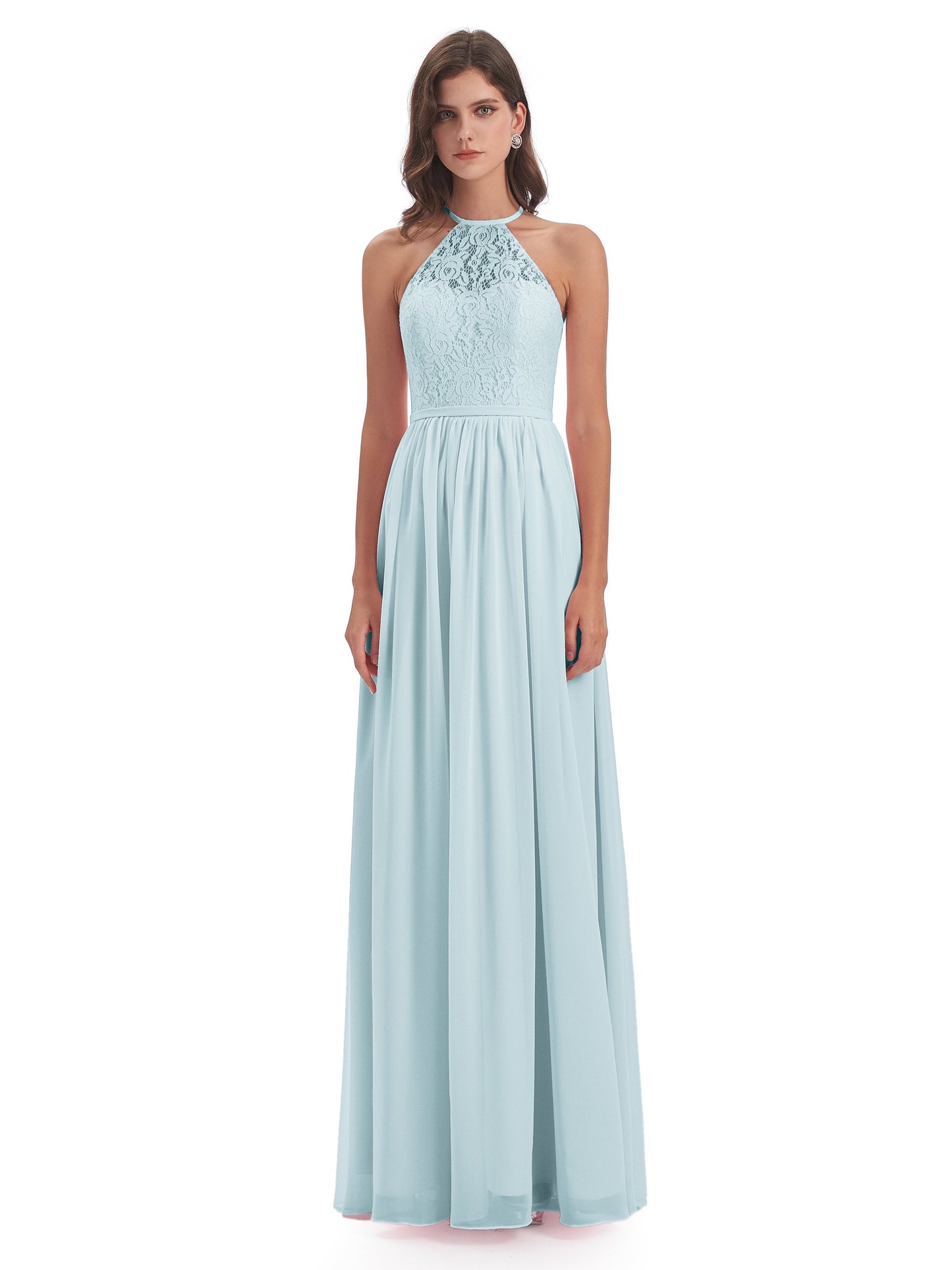 Magdalena Halter Keyhole Lace Long Bridesmaid Dresses