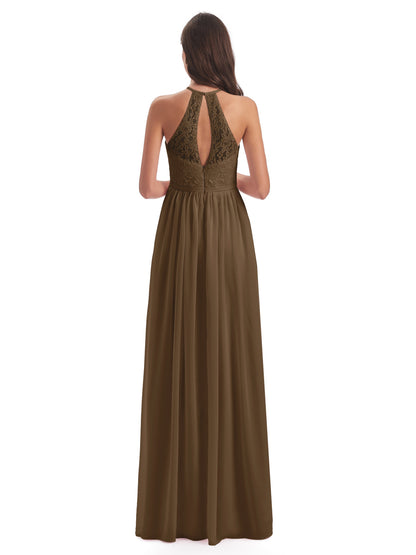 Magdalena Halter Keyhole Lace Long Bridesmaid Dresses