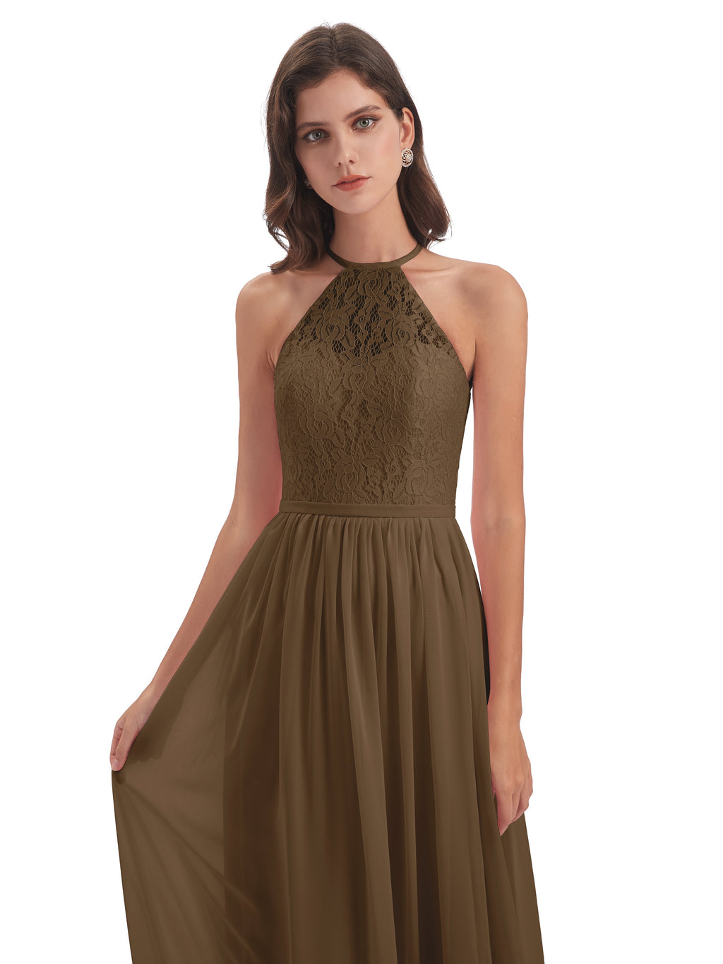 Magdalena Halter Keyhole Lace Long Bridesmaid Dresses