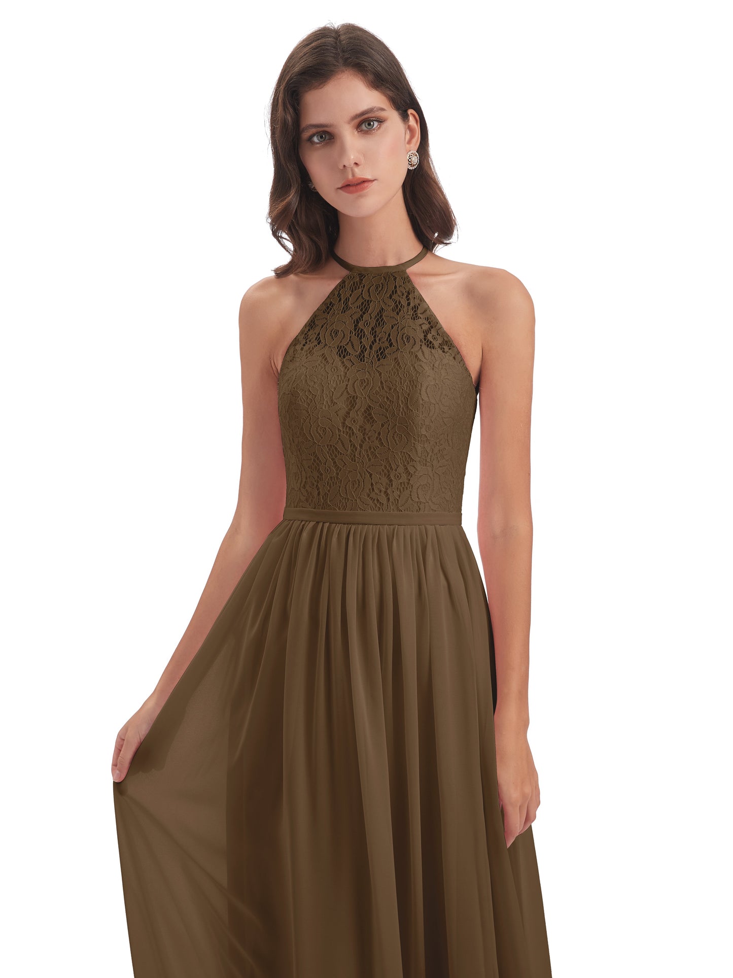 Magdalena Halter Keyhole Lace Long Bridesmaid Dresses