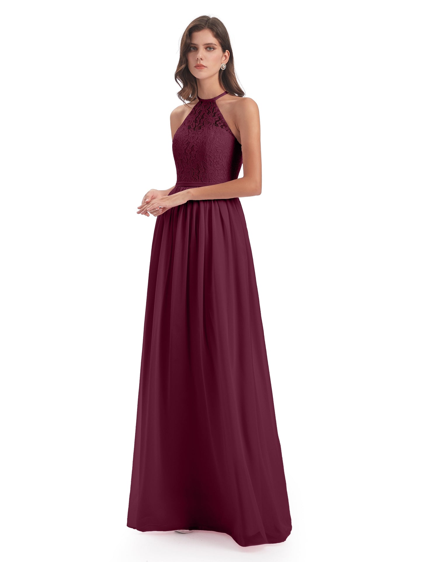 Magdalena Halter Keyhole Lace Long Bridesmaid Dresses