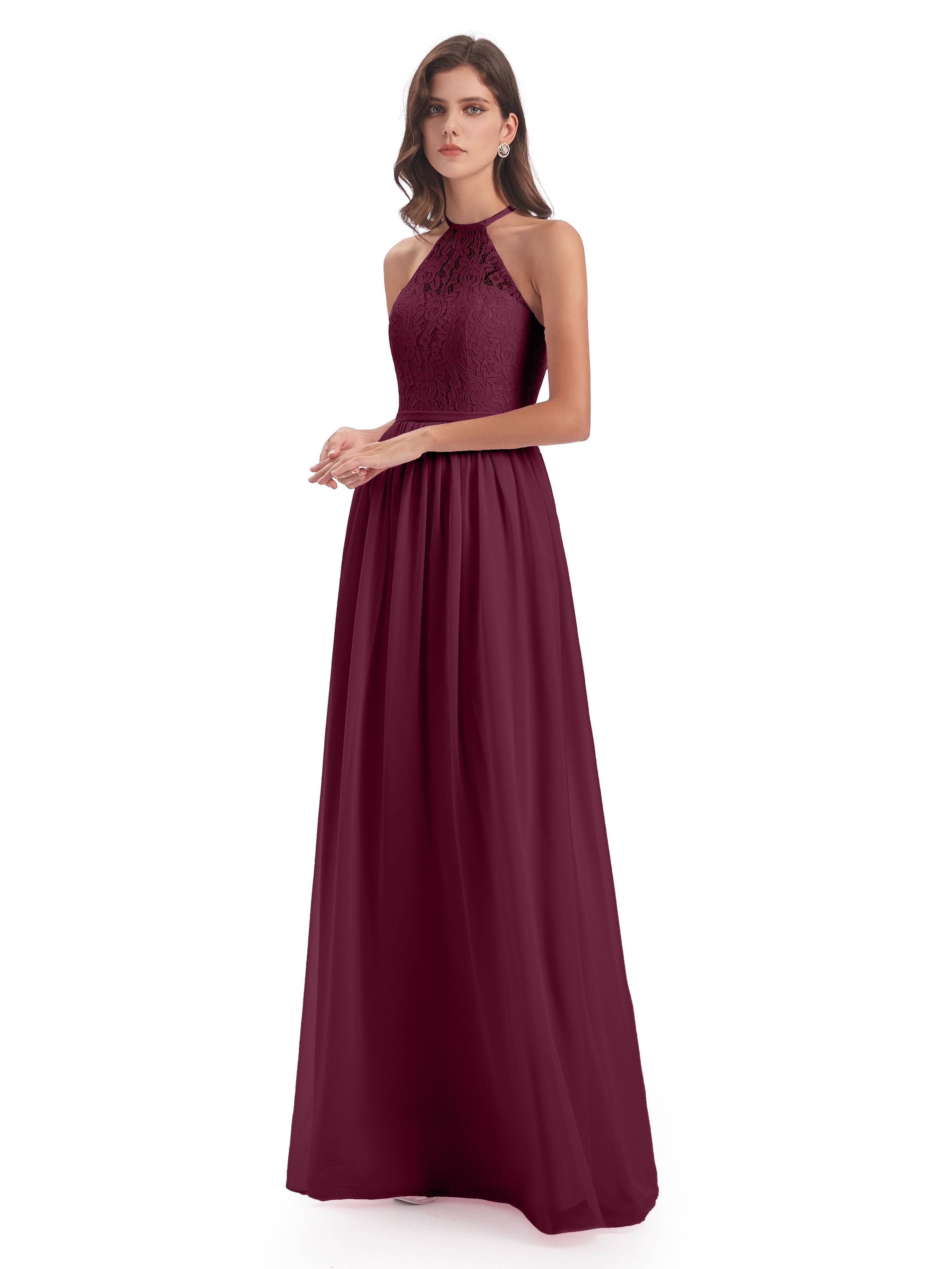 Magdalena Halter Keyhole Lace Long Bridesmaid Dresses